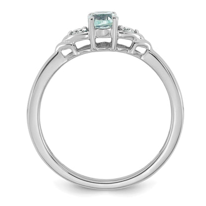 14k White Gold Aquamarine & 1/10 carat Lab Grown Diamond VS/SI+ G+ March Birthstone Complete Ring