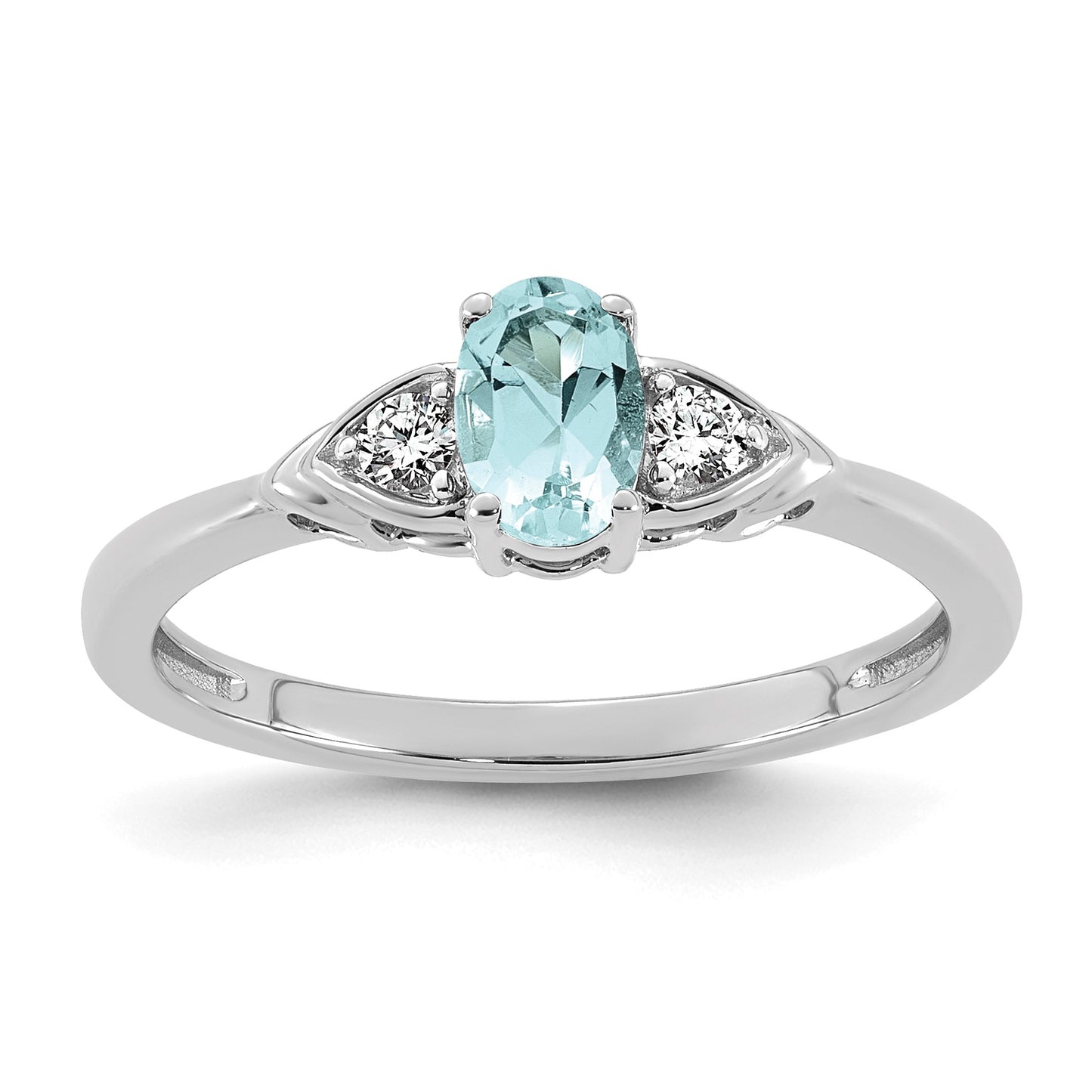 14k White Gold Aquamarine & 1/10 carat Lab Grown Diamond VS/SI+ G+ March Birthstone Complete Ring