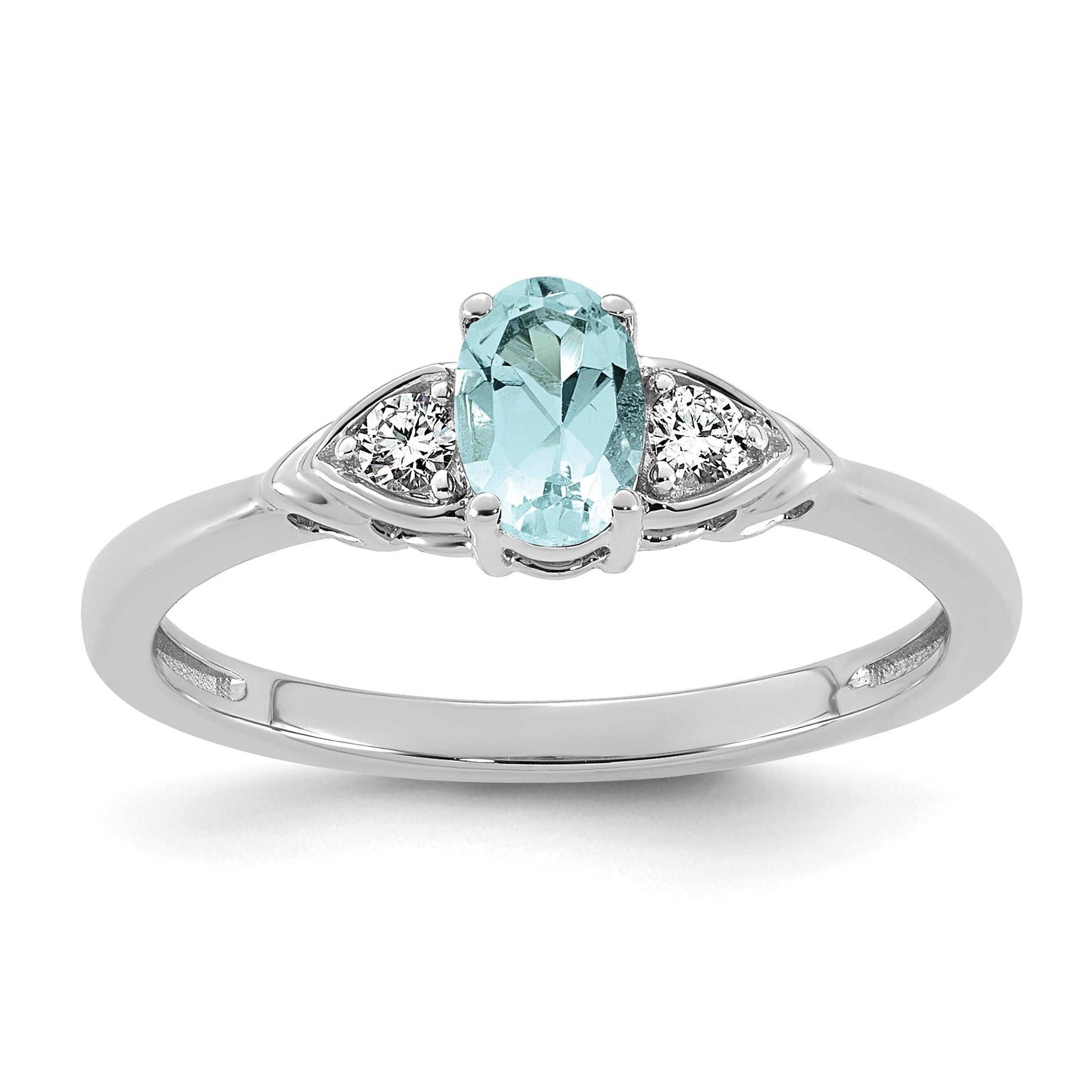 14k White Gold Aquamarine & 1/10 carat Lab Grown Diamond VS/SI+ G+ March Birthstone Complete Ring