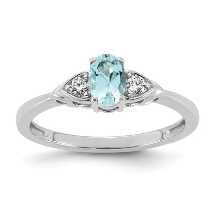 14k White Gold Aquamarine & 1/10 carat Lab Grown Diamond VS/SI+ G+ March Birthstone Complete Ring