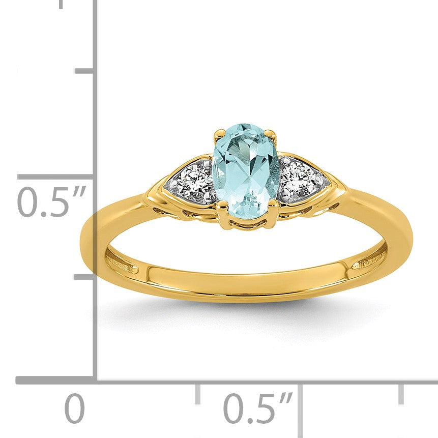 14k Aquamarine & 1/10 carat Lab Grown Diamond VS/SI+ G+ March Birthstone Complete Ring