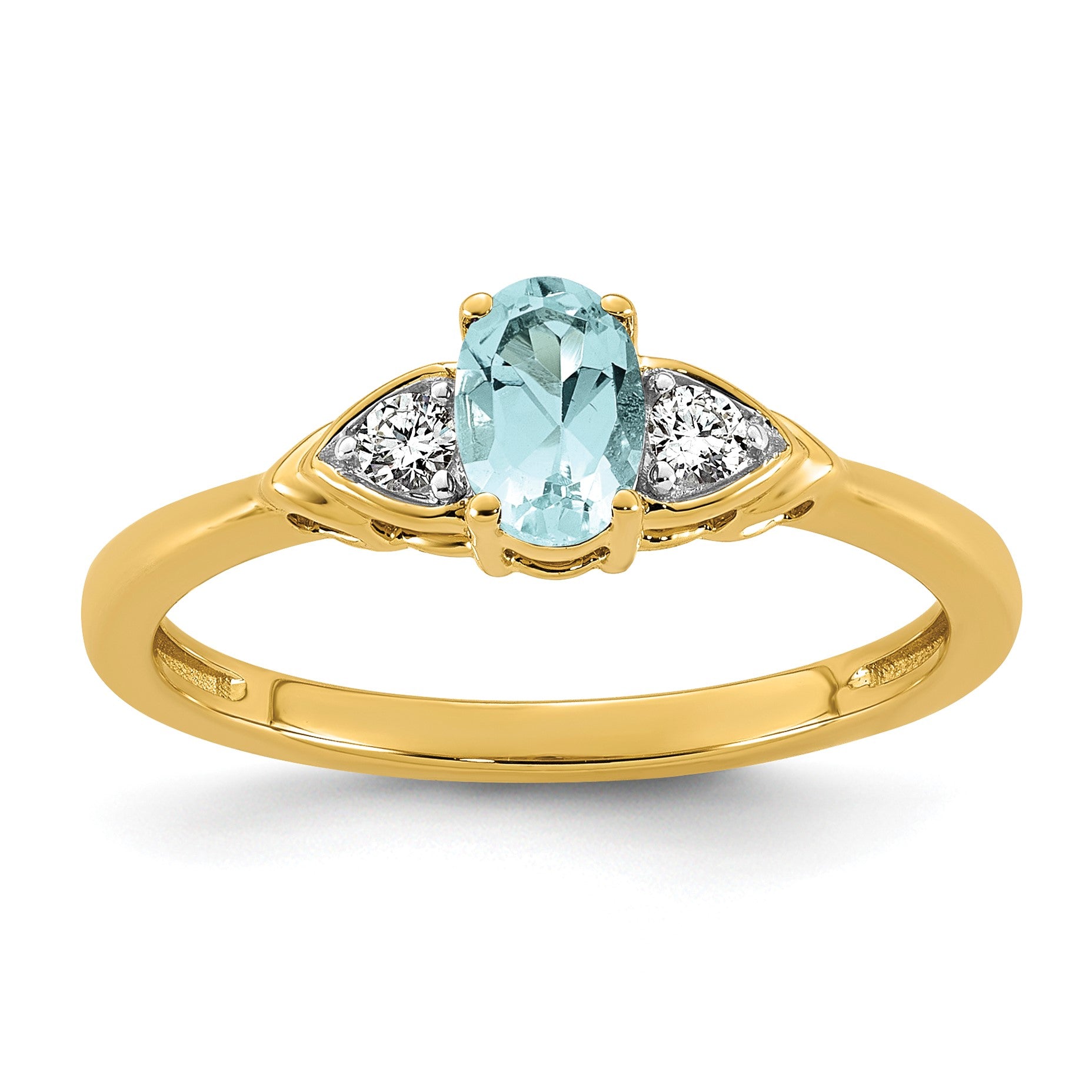14k Aquamarine & 1/10 carat Lab Grown Diamond VS/SI+ G+ March Birthstone Complete Ring