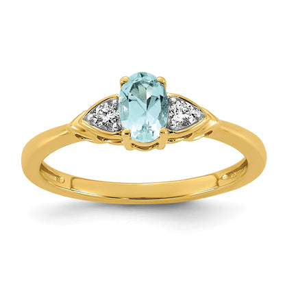 14k Aquamarine & 1/10 carat Lab Grown Diamond VS/SI+ G+ March Birthstone Complete Ring