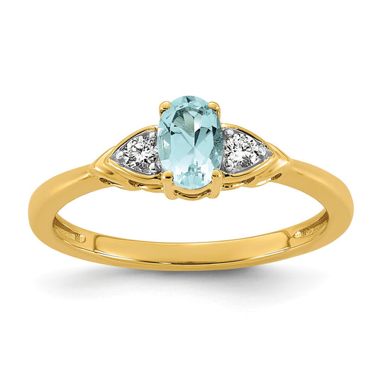 14k Aquamarine & 1/10 carat Lab Grown Diamond VS/SI+ G+ March Birthstone Complete Ring