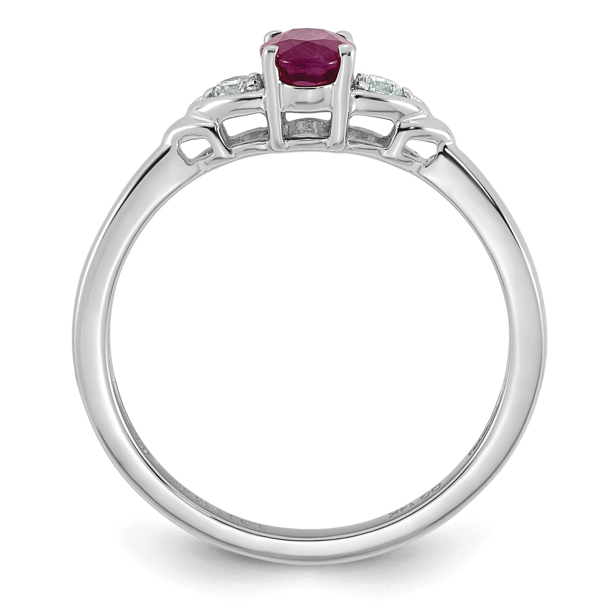 14k White Gold Lab Created Ruby & 1/10 carat Lab Grown Diamond VS/SI+ G+ July Birthstone Complete Ring