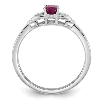 14k White Gold Lab Created Ruby & 1/10 carat Lab Grown Diamond VS/SI+ G+ July Birthstone Complete Ring