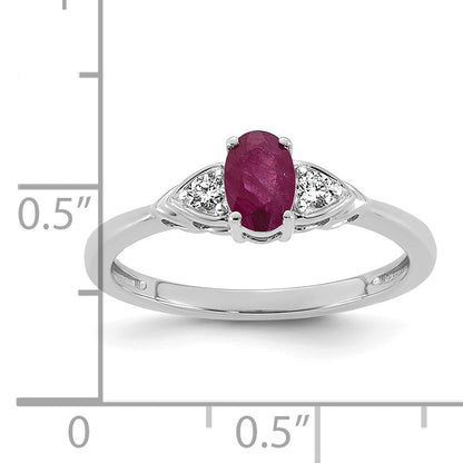 14k White Gold Lab Created Ruby & 1/10 carat Lab Grown Diamond VS/SI+ G+ July Birthstone Complete Ring