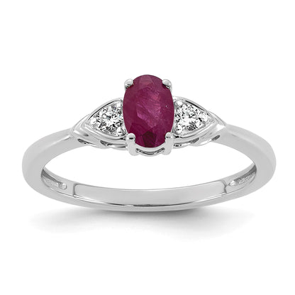 14k White Gold Lab Created Ruby & 1/10 carat Lab Grown Diamond VS/SI+ G+ July Birthstone Complete Ring