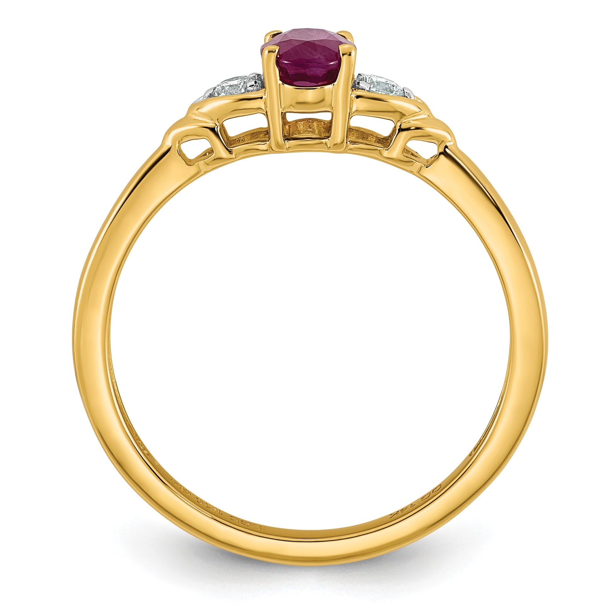 14k Lab Created Ruby & 1/10 carat Lab Grown Diamond VS/SI+ G+ July Birthstone Complete Ring