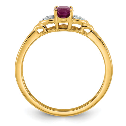 14k Lab Created Ruby & 1/10 carat Lab Grown Diamond VS/SI+ G+ July Birthstone Complete Ring