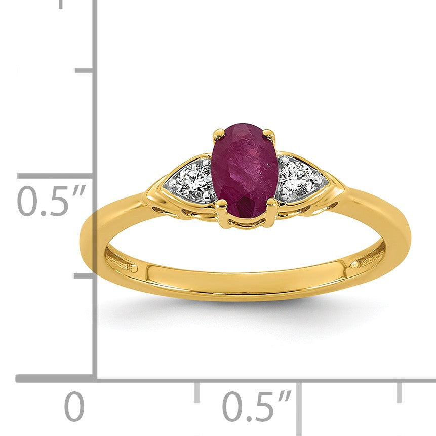 14k Lab Created Ruby & 1/10 carat Lab Grown Diamond VS/SI+ G+ July Birthstone Complete Ring