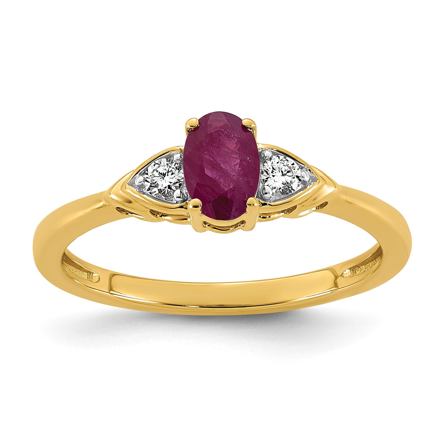 14k Lab Created Ruby & 1/10 carat Lab Grown Diamond VS/SI+ G+ July Birthstone Complete Ring