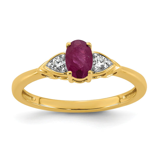 14k Lab Created Ruby & 1/10 carat Lab Grown Diamond VS/SI+ G+ July Birthstone Complete Ring