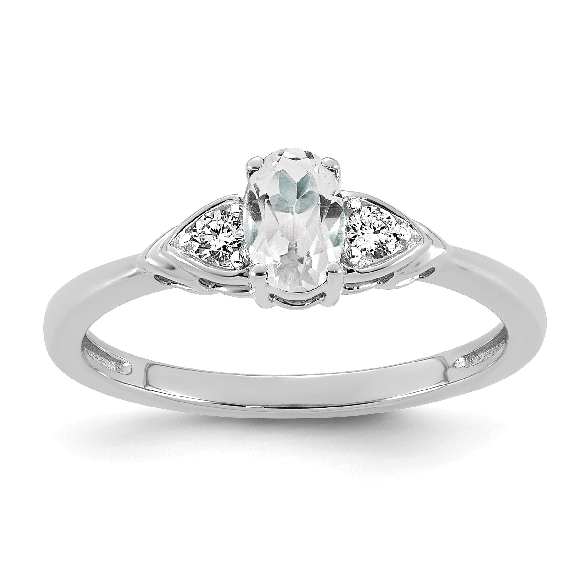 14k White Gold White Topaz & 1/10 carat Lab Grown Diamond VS/SI+ G+ April Birthstone Complete Ring