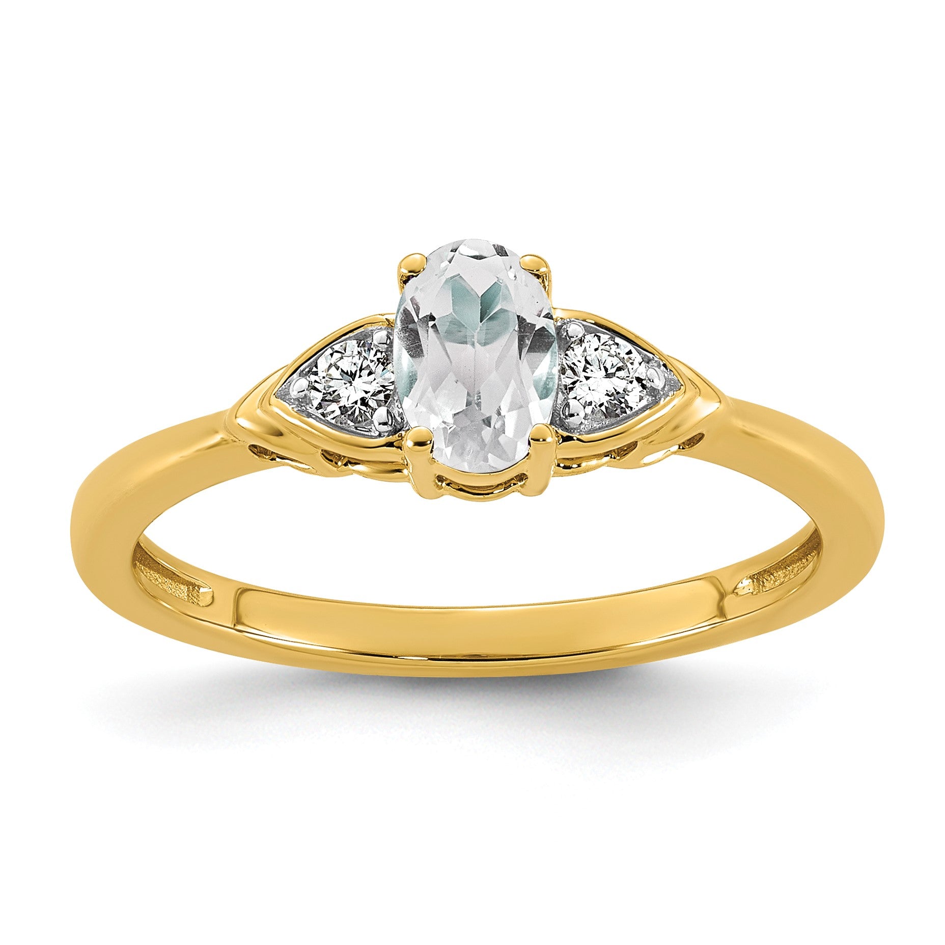 14k White Topaz & 1/10 carat Lab Grown Diamond VS/SI+ G+ April Birthstone Complete Ring
