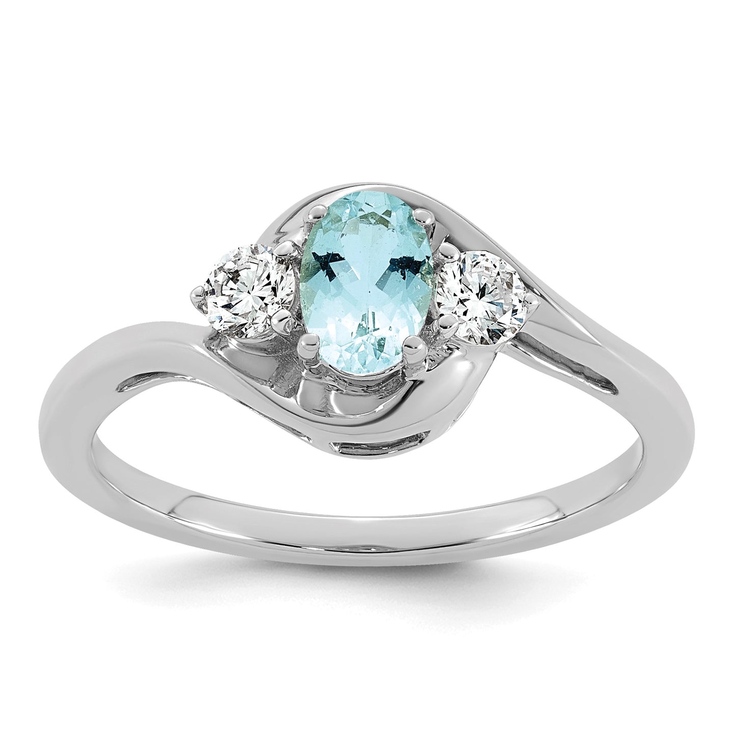 14k White Gold Aquamarine & 1/5 carat Lab Grown Diamond VS/SI+ G+ March Birthstone Complete Ring