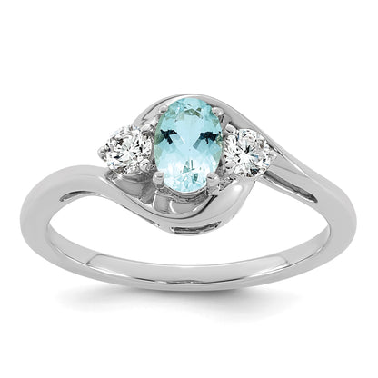 14k White Gold Aquamarine & 1/5 carat Lab Grown Diamond VS/SI+ G+ March Birthstone Complete Ring