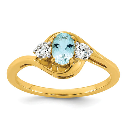 14k Aquamarine & 1/5 carat Lab Grown Diamond VS/SI+ G+ March Birthstone Complete Ring