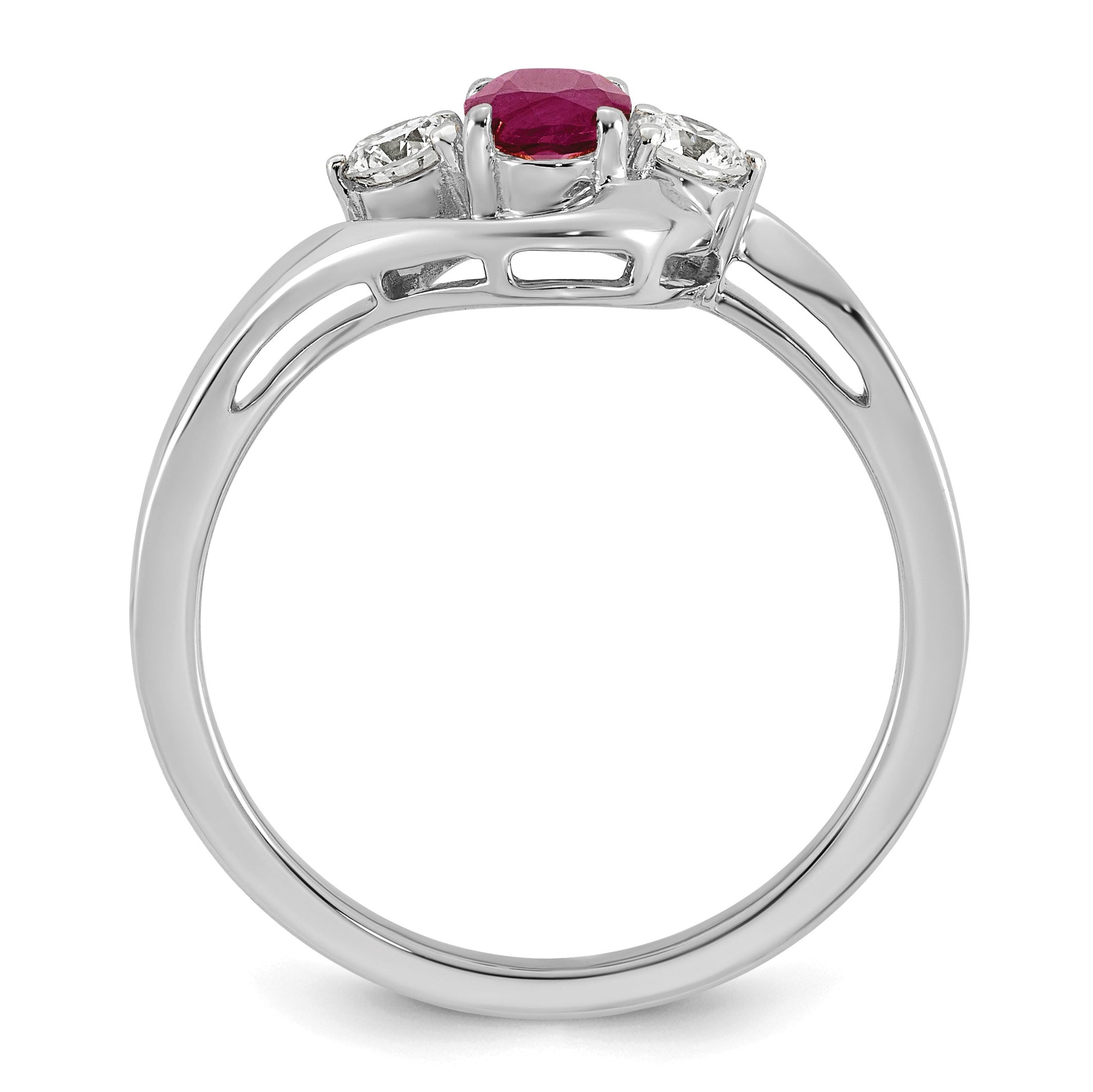 14k White Gold Lab Created Ruby & 1/5 carat Lab Grown Diamond VS/SI+ G+ July Birthstone Complete Ring