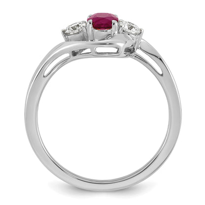 14k White Gold Lab Created Ruby & 1/5 carat Lab Grown Diamond VS/SI+ G+ July Birthstone Complete Ring