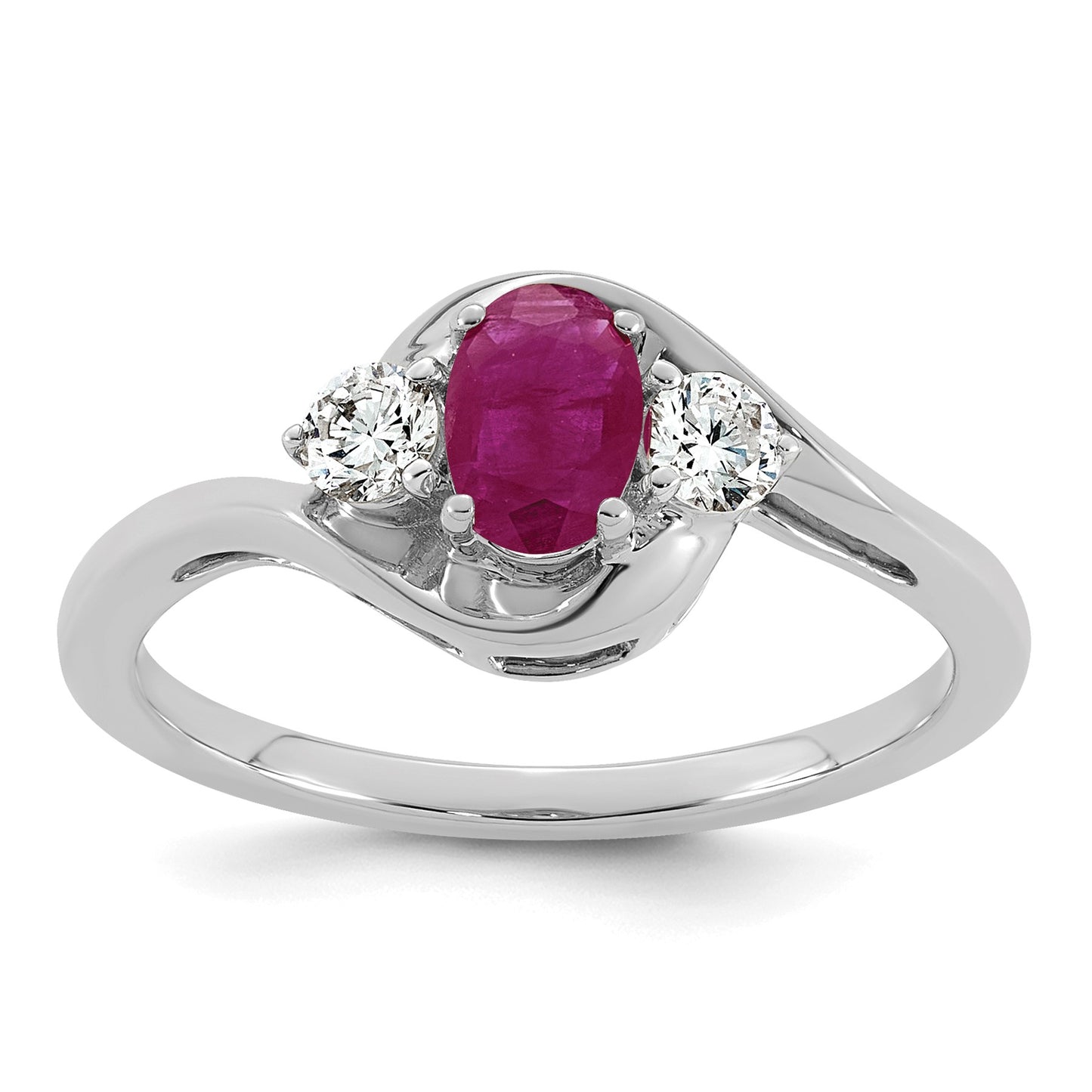 14k White Gold Lab Created Ruby & 1/5 carat Lab Grown Diamond VS/SI+ G+ July Birthstone Complete Ring