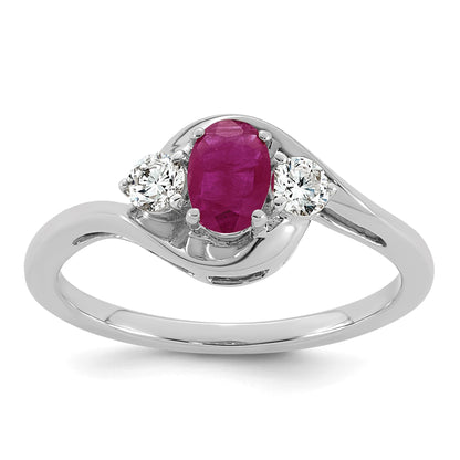 14k White Gold Lab Created Ruby & 1/5 carat Lab Grown Diamond VS/SI+ G+ July Birthstone Complete Ring
