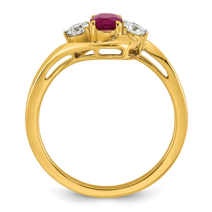 14k Lab Created Ruby & 1/5 carat Lab Grown Diamond VS/SI+ G+ July Birthstone Complete Ring