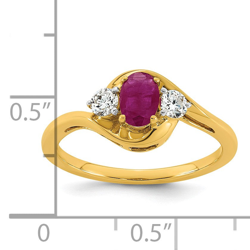 14k Lab Created Ruby & 1/5 carat Lab Grown Diamond VS/SI+ G+ July Birthstone Complete Ring