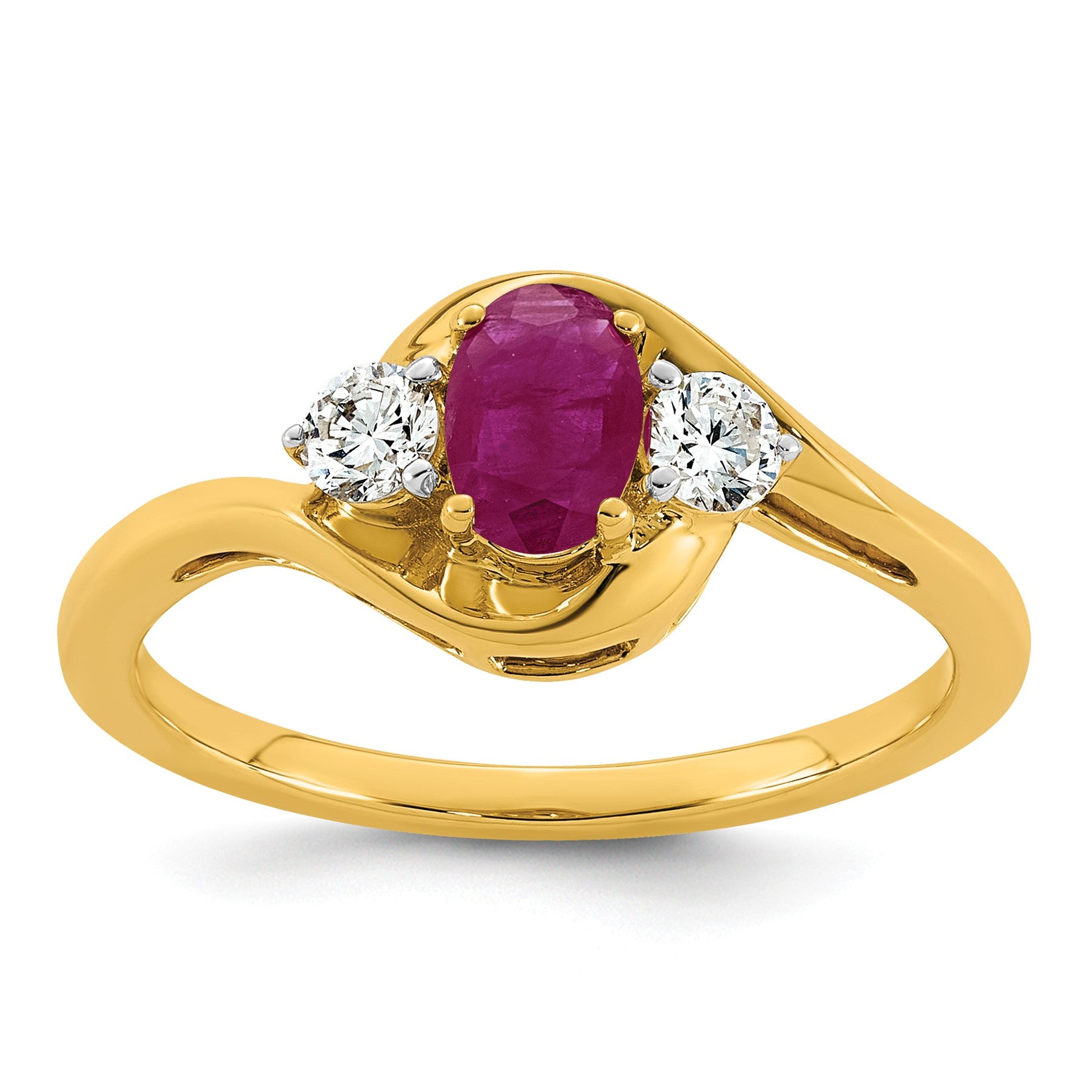 14k Lab Created Ruby & 1/5 carat Lab Grown Diamond VS/SI+ G+ July Birthstone Complete Ring
