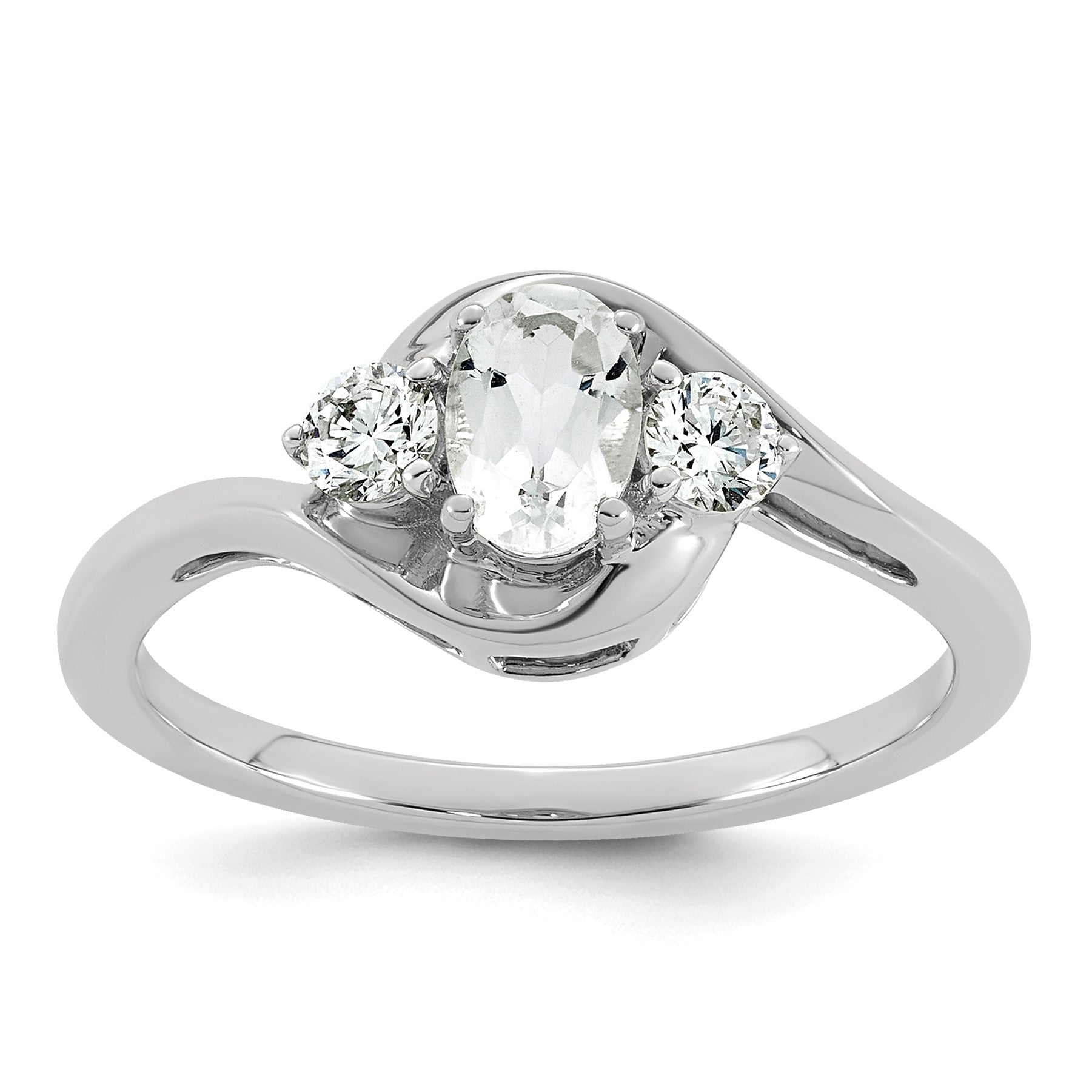 14k White Gold White Topaz & 1/5 carat Lab Grown Diamond VS/SI+ G+ April Birthstone Complete Ring