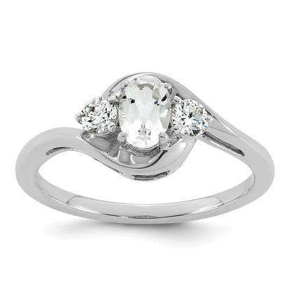 14k White Gold White Topaz & 1/5 carat Lab Grown Diamond VS/SI+ G+ April Birthstone Complete Ring