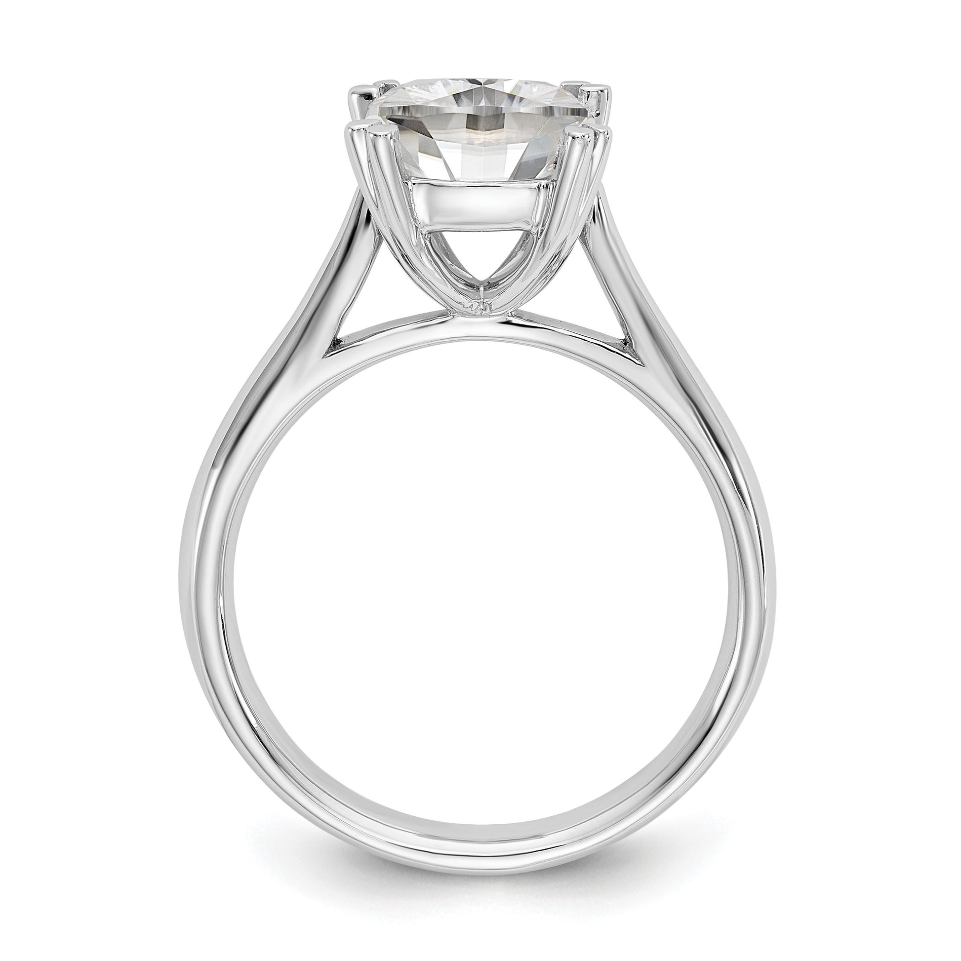 14kw 2.5ct 8.0mm D E F Pure Light Moissanite Cushion-cut Solitaire Eng. Rin