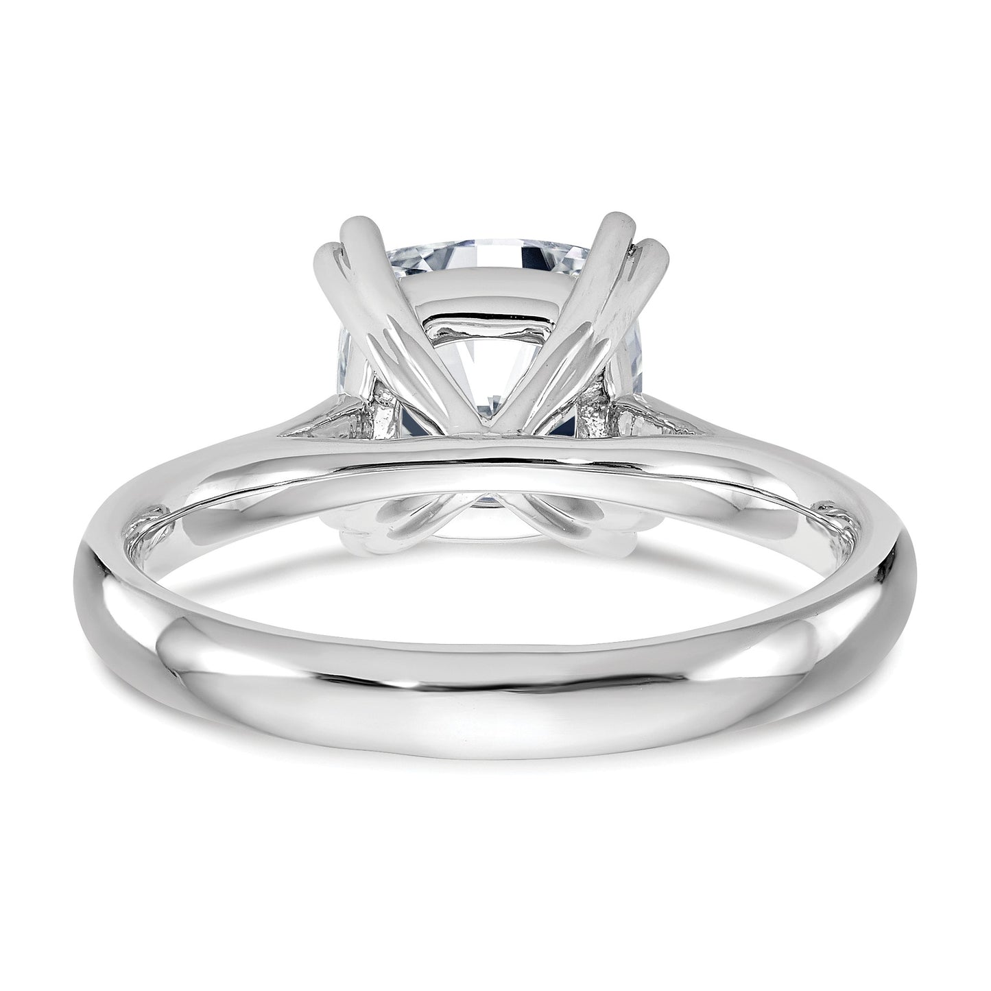 14kw 2.5ct 8.0mm D E F Pure Light Moissanite Cushion-cut Solitaire Eng. Rin