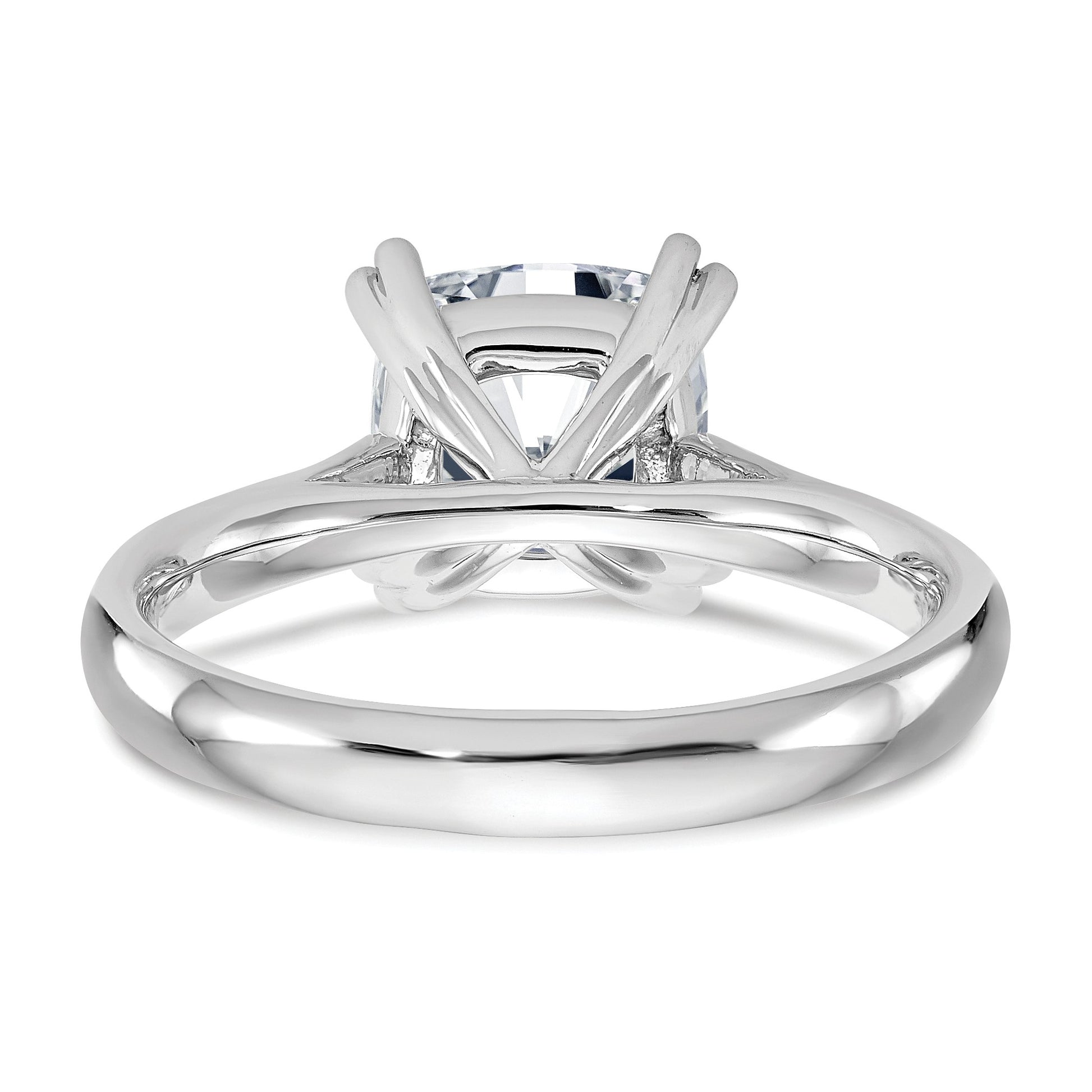 14kw 2.5ct 8.0mm D E F Pure Light Moissanite Cushion-cut Solitaire Eng. Rin