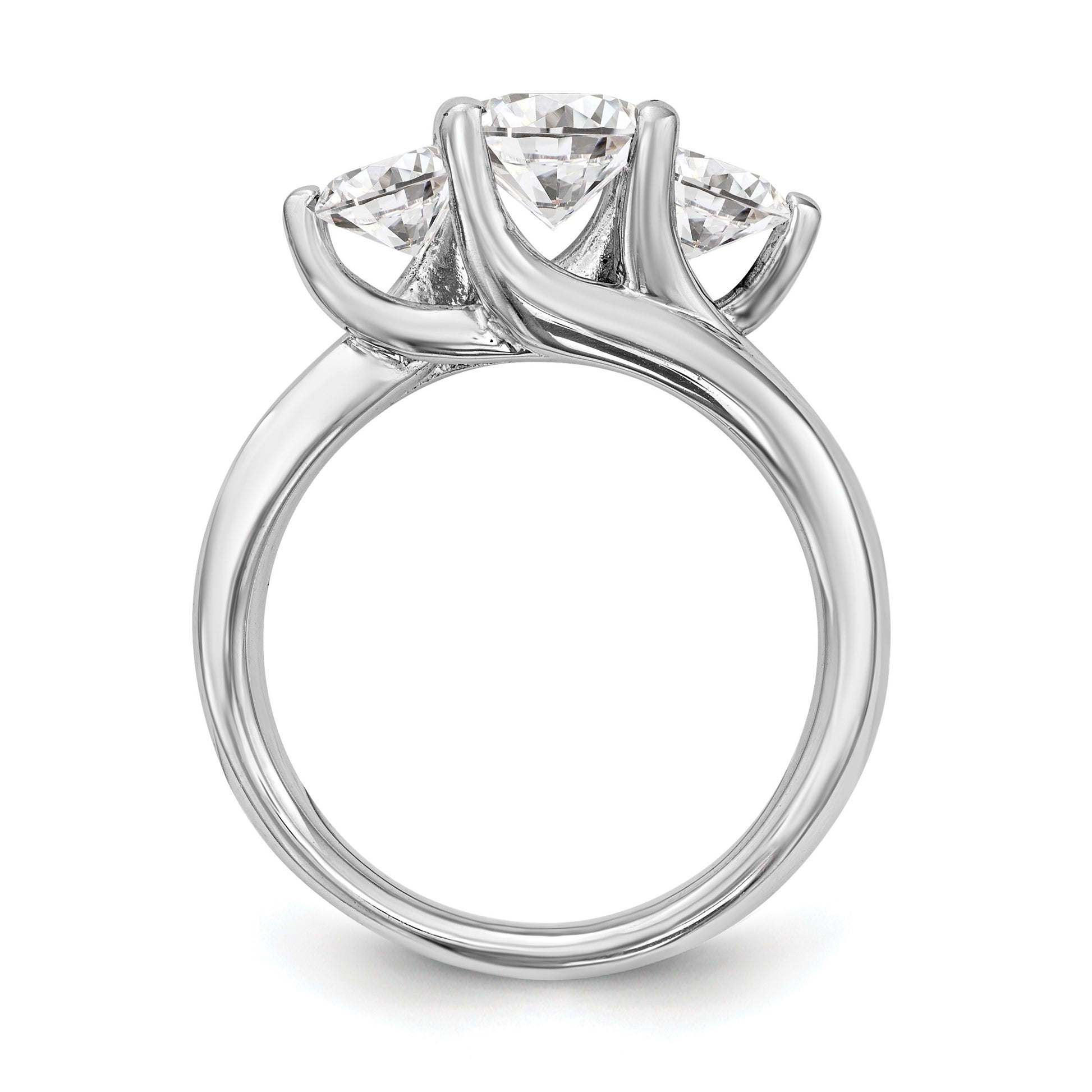 14K White Gold 3-Stone (Holds 1 carat (6.5mm) Round Center and (2-5.2mm) Round Sides) Engagement Ring Mounting