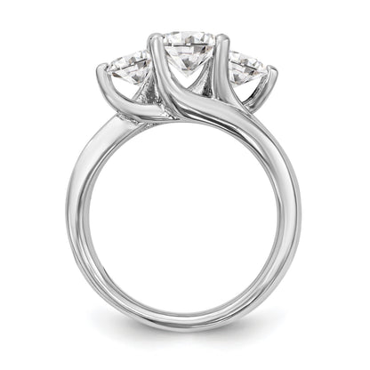 14K White Gold 3-Stone (Holds 1 carat (6.5mm) Round Center and (2-5.2mm) Round Sides) Engagement Ring Mounting