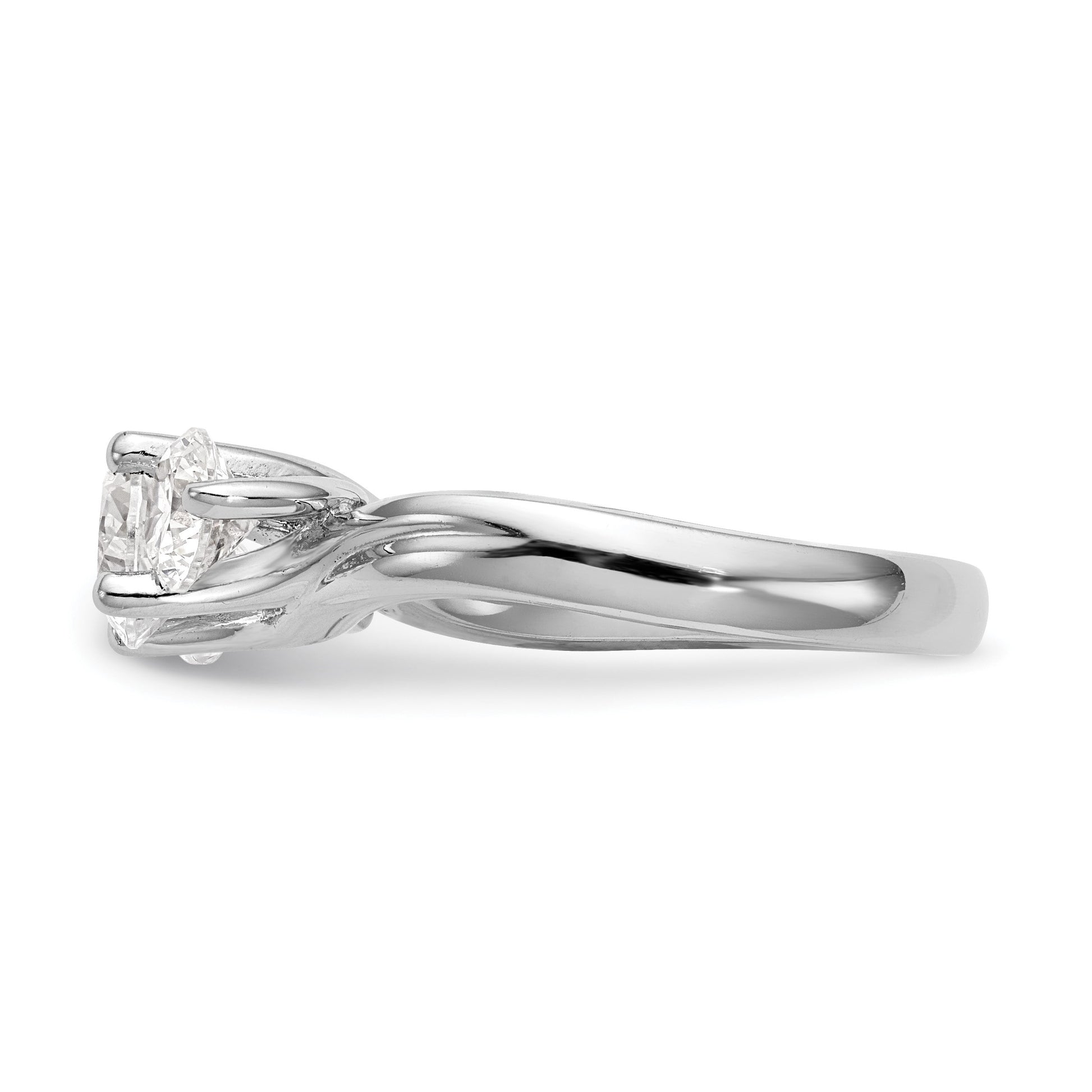 14K White Gold 3-Stone (Holds 1 carat (6.5mm) Round Center and (2-5.2mm) Round Sides) Engagement Ring Mounting