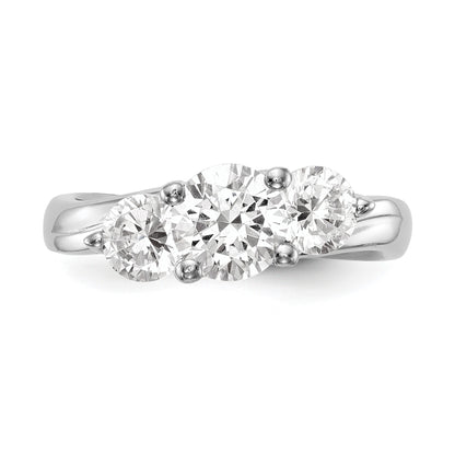 14K White Gold 3-Stone (Holds 1 carat (6.5mm) Round Center and (2-5.2mm) Round Sides) Engagement Ring Mounting