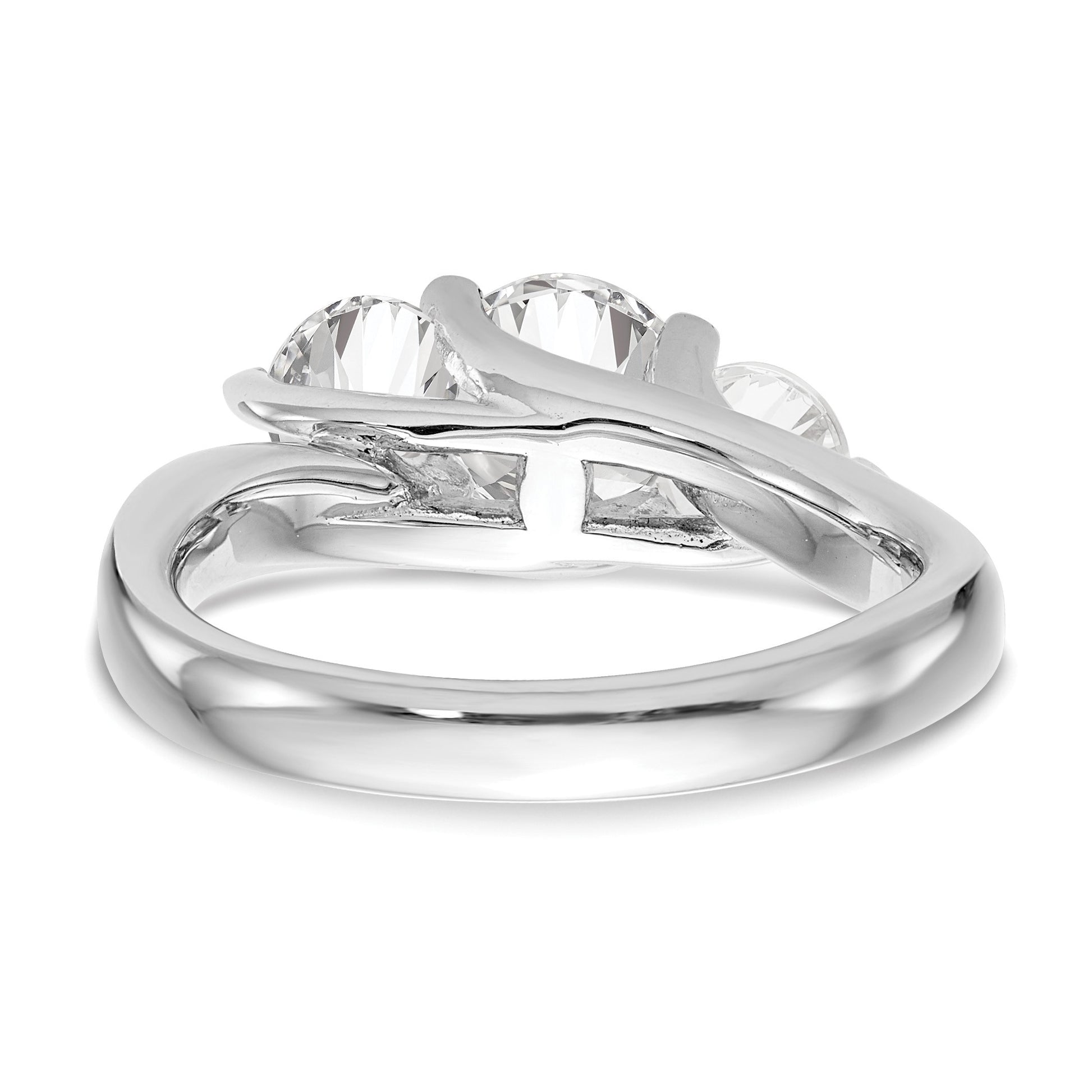 14K White Gold 3-Stone (Holds 1 carat (6.5mm) Round Center and (2-5.2mm) Round Sides) Engagement Ring Mounting