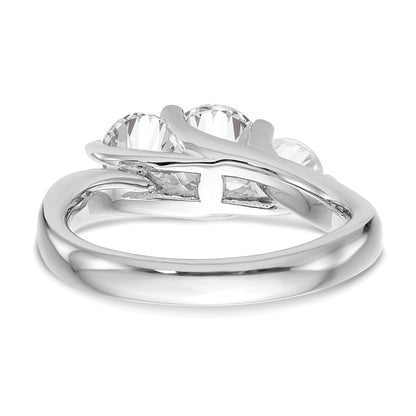 14K White Gold 3-Stone (Holds 1 carat (6.5mm) Round Center and (2-5.2mm) Round Sides) Engagement Ring Mounting