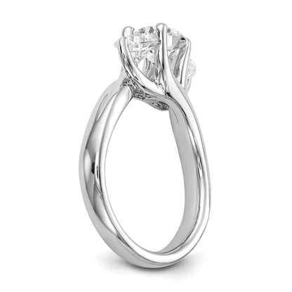 14K White Gold 3-Stone (Holds 1 carat (6.5mm) Round Center and (2-5.2mm) Round Sides) Engagement Ring Mounting