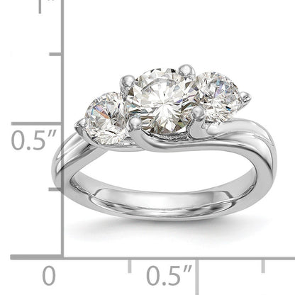 14K White Gold 3-Stone (Holds 1 carat (6.5mm) Round Center and (2-5.2mm) Round Sides) Engagement Ring Mounting