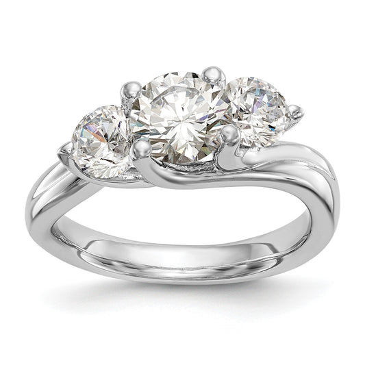 14K White Gold 3-Stone (Holds 1 carat (6.5mm) Round Center and (2-5.2mm) Round Sides) Engagement Ring Mounting