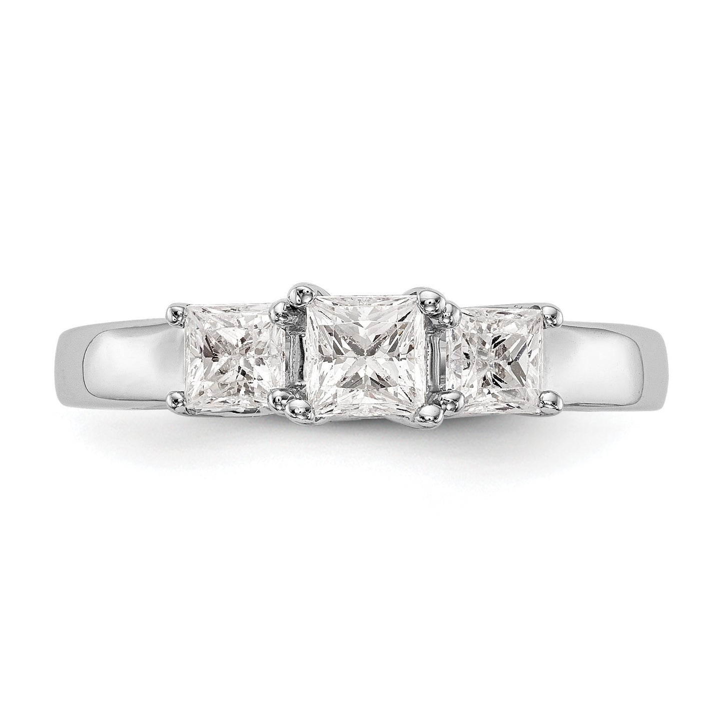 14K White Gold 3-Stone (Holds 3/8 carat (4.1mm) Princess Center and (2-3.8mm) Princess Sides) Engagement Ring Mounting