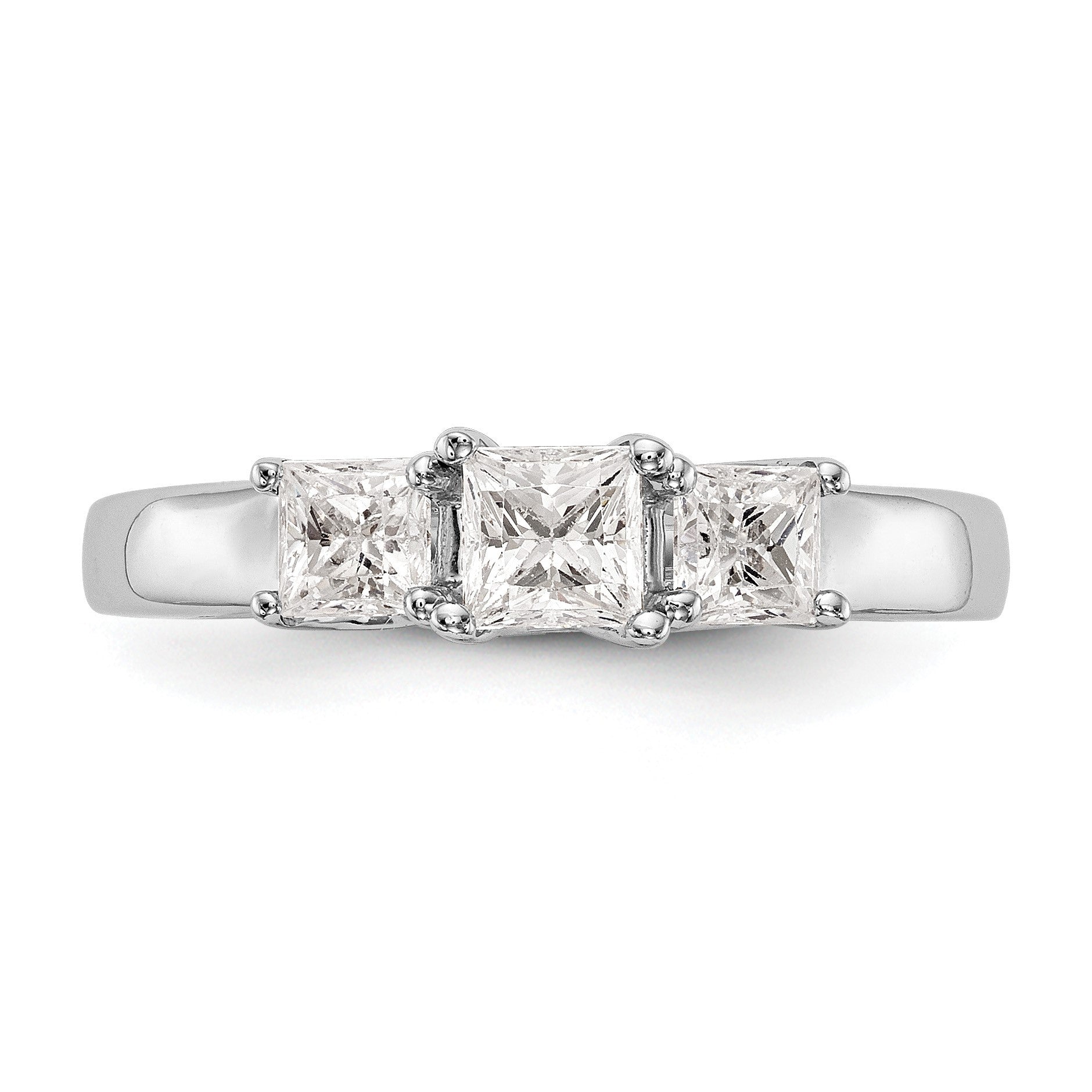 14K White Gold 3-Stone (Holds 3/8 carat (4.1mm) Princess Center and (2-3.8mm) Princess Sides) Engagement Ring Mounting