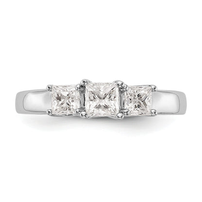 14K White Gold 3-Stone (Holds 3/8 carat (4.1mm) Princess Center and (2-3.8mm) Princess Sides) Engagement Ring Mounting