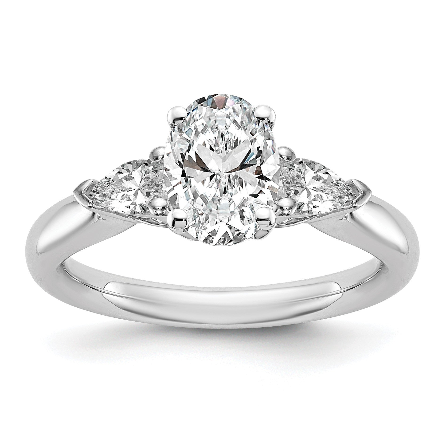 14K White Gold 3-Stone Peg Set Center (Holds (2-5x3mm) Pear Sides) Engagement Ring Mounting