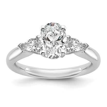 14K White Gold 3-Stone Peg Set Center (Holds (2-5x3mm) Pear Sides) Engagement Ring Mounting