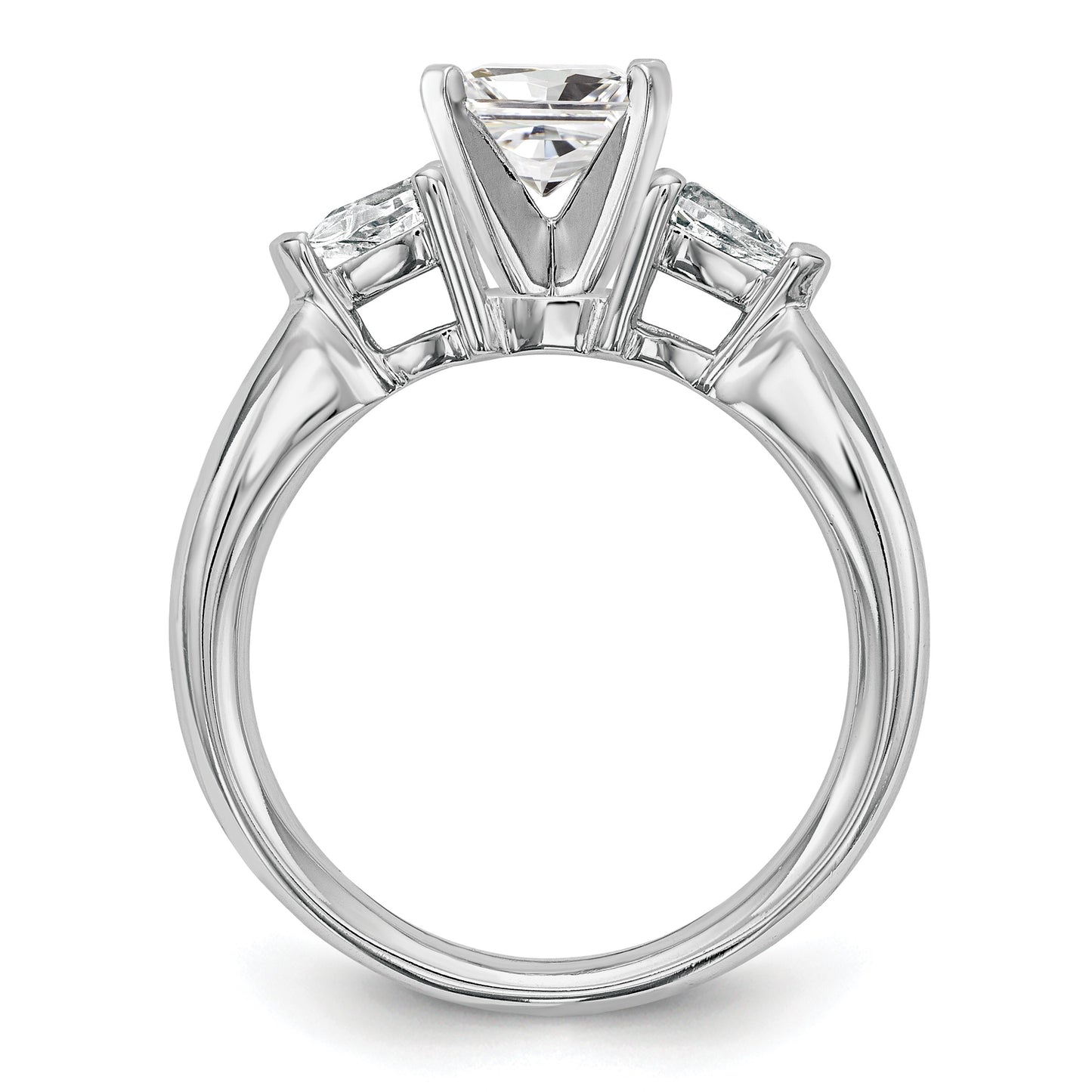 14K White Gold 3-Stone Peg Set Center (Holds (2-5x3mm) Pear Sides) Engagement Ring Mounting