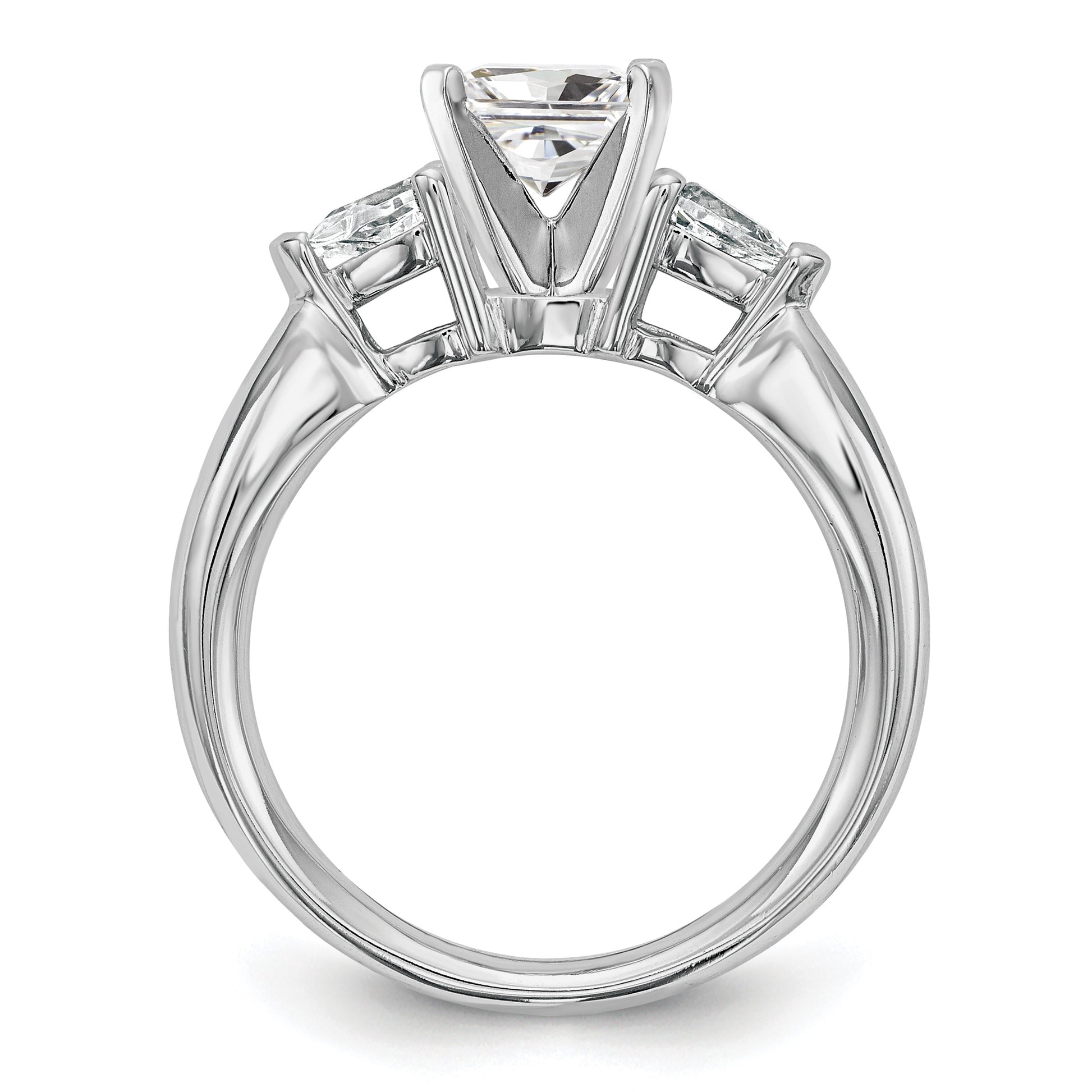 14K White Gold 3-Stone Peg Set Center (Holds (2-5x3mm) Pear Sides) Engagement Ring Mounting